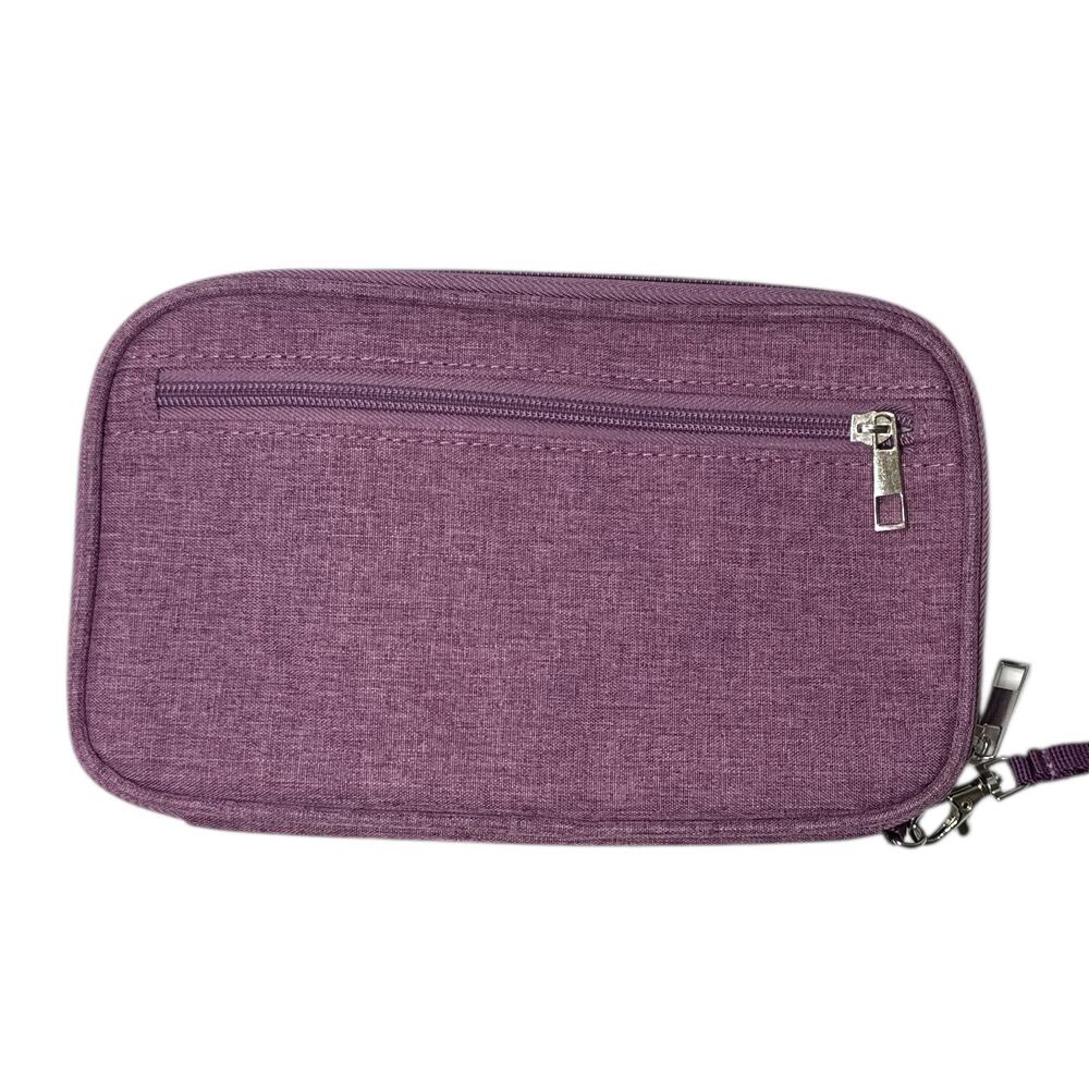 Passport Travel Wallet Purple Canvas RFID Blocking Organizer NEW